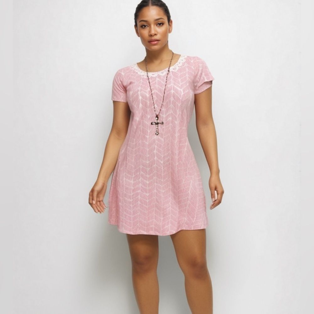Lauren James Pink Herringbone Casual, Comfy Dress - M